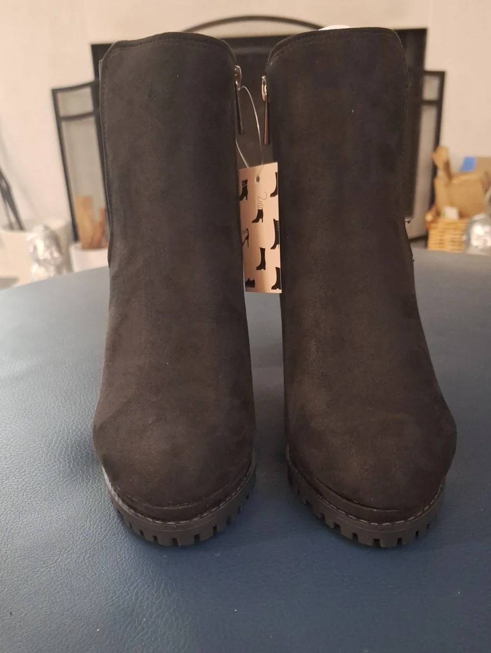 NIB Platform Chunky Block Heel Lug Sole Chelsea Boot | Black Suede | 8